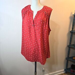 Danielrainn Red Sleeveless Blouse Top Plus Size 2X Split Neck Shoulder Studs